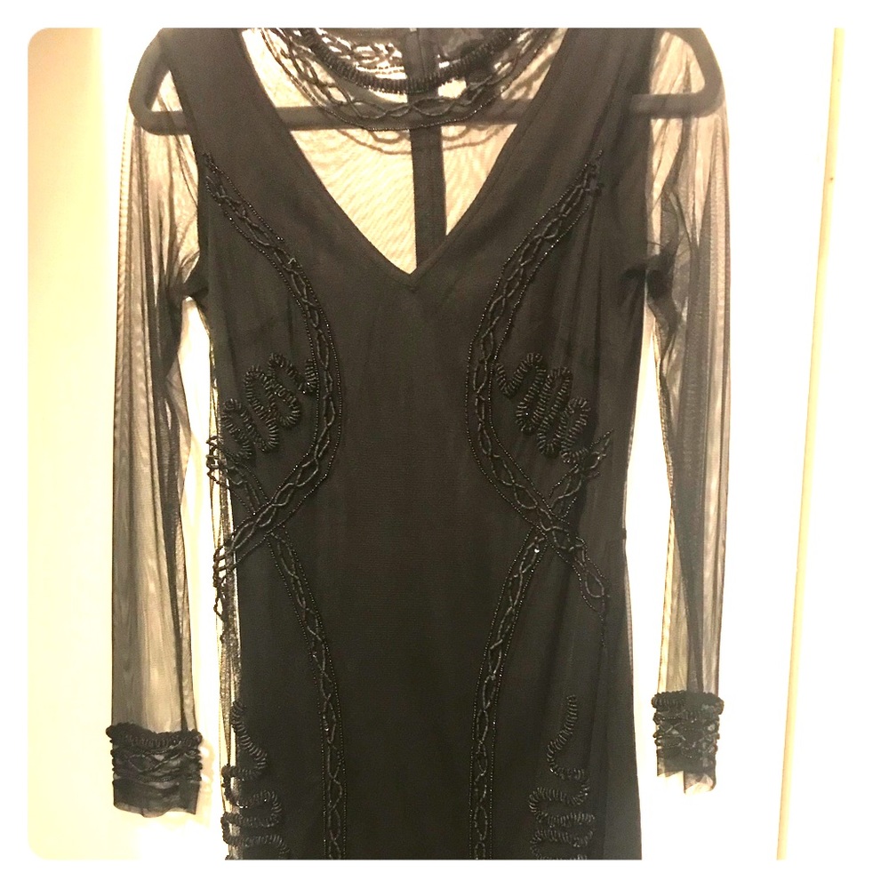 Beaded black sheer cocktail dress